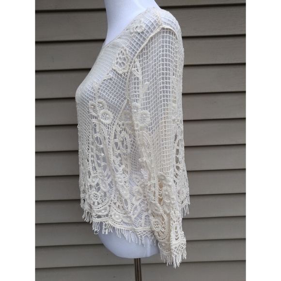 {LAST 2! SMALL} Cream Crochet Crop Top Blouse - Picture 5 of 7